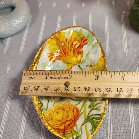 DECOUPAGE CLAM SHELL DECOUPAGE FLOWERS TRINKET DISH - Picture 9 of 11